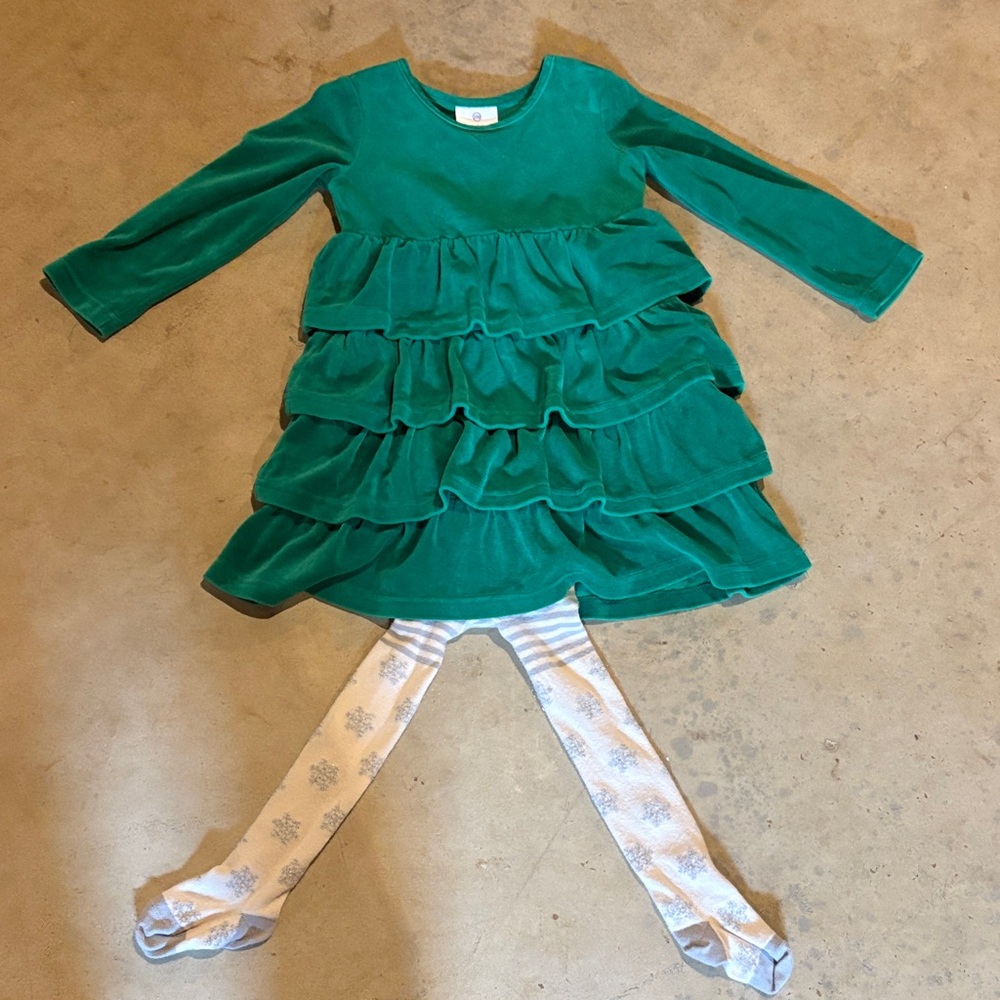 Green Ruffled Dress with Tights